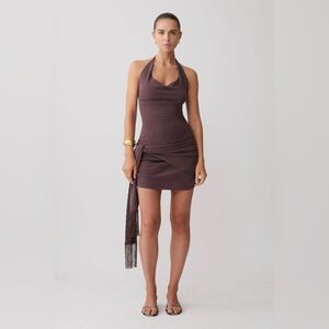 Meshki Brown Halter Mini Dress